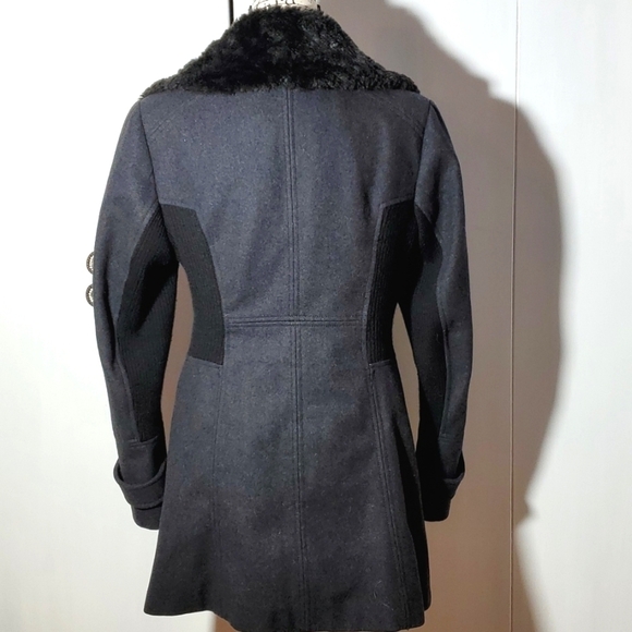 GUESS - Women's Wool Double breasted winter coat faux fur WARM Neutral Mod Sz. L - Picture 5 of 9